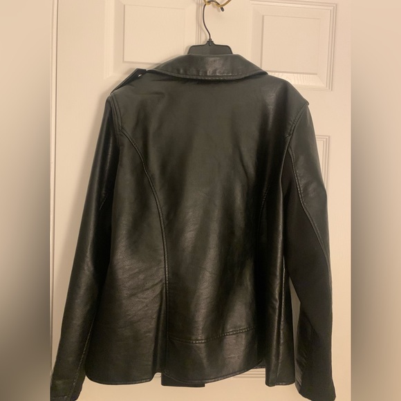 Black Leather Moto Jacket with Mixed Media Sleeves - Picture 4 of 5